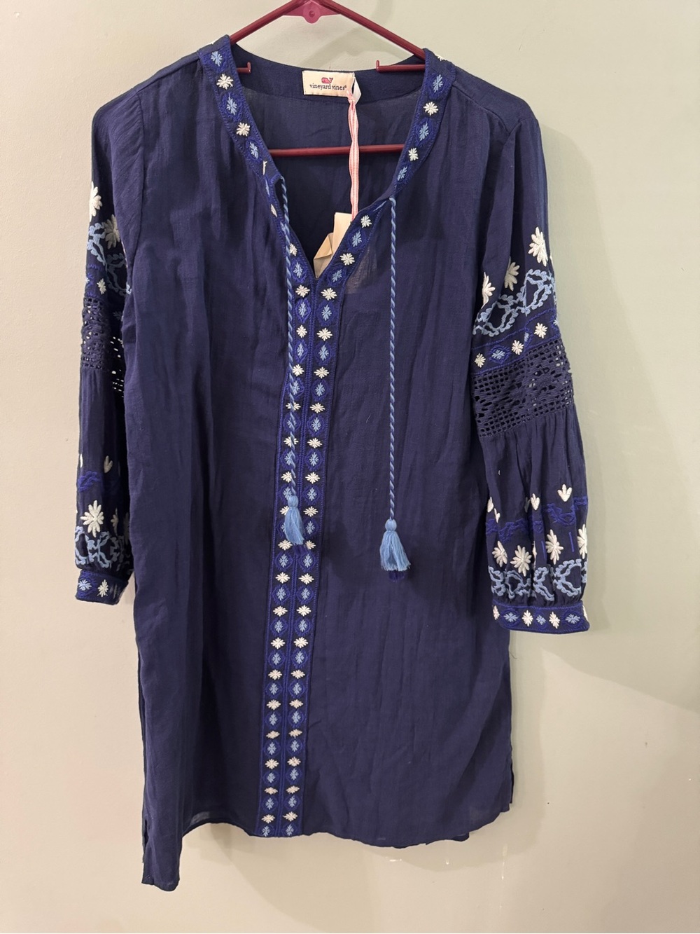 Vineyard Vines Navy Blue Embroidered Cotton Dress